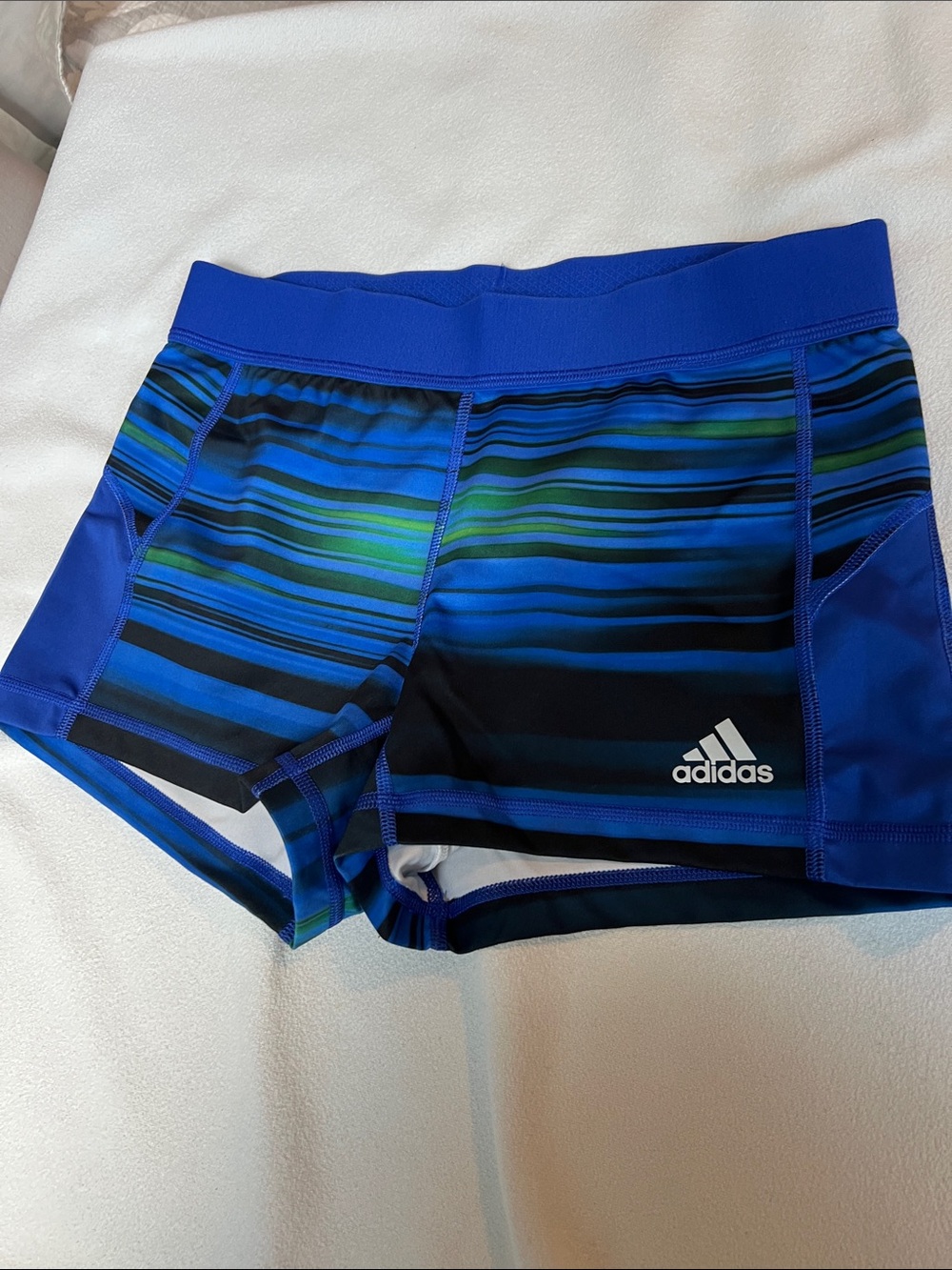 adidas women’s Blue and Green Striped training shorts